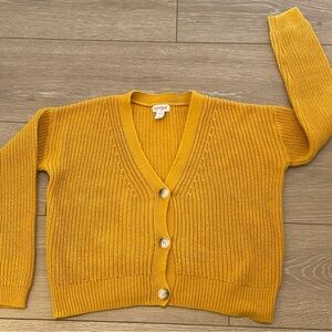 Cat And Jack Cropped Sweater Little Girls Size L 10-12 Gold Button Front